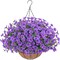 Artificial Hanging Flowers for Outdoors, UV Resistant Silk Flowers Basket Purple
